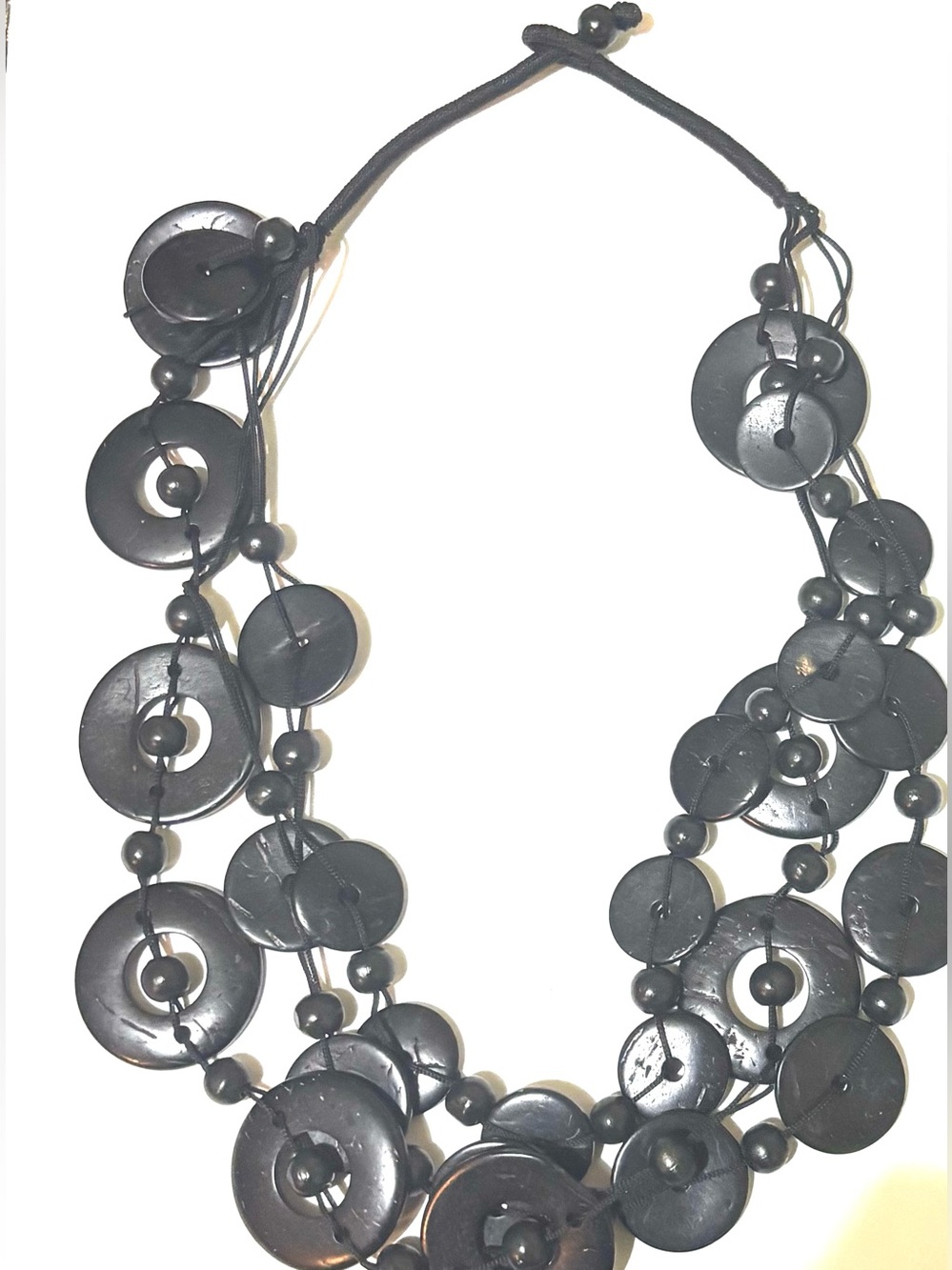 Fashion Jewelry Black Multi-Disc Layered Necklace